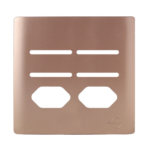 PLACA P/ 4 INTERRUPTORES + 2 TOMADAS COM SUPORTE 4X4 - DICOMPEL NOVARA OURO ROSE