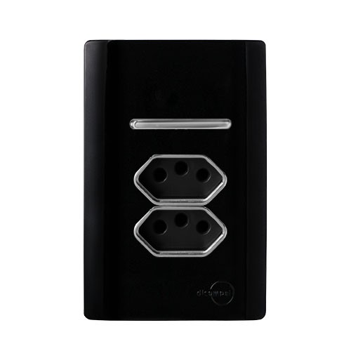 CJ INTERRUPTOR PARALELO + TOMADA DUPLA 20A COM SUPORTE 4X2 - NOVARA PRETO BRILHANTE CROMADO