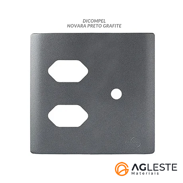 PLACA P/ 2 TOMADAS + 1 FURO C/ SUPORTE 4X4 - NOVARA PRETO GRAFITE