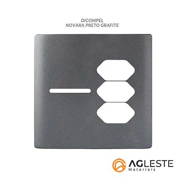 PLACA P/ 3 TOMADAS + 1 INTERRUPTOR  C/ SUPORTE 4X4 - NOVARA PRETO GRAFITE
