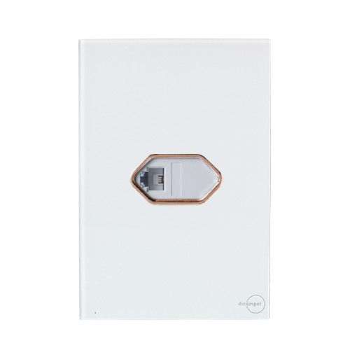 CJ ENTRADA RJ11 (TELEFONE) COM SUPORTE 4X2 - NOVARA GLASS BRANCO C/ OURO ROSE