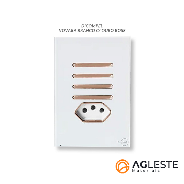 CJ INTERRUPTOR QUADRUPLO SIMPLES + TOMADA 10A (ESPECIAL) 4X2 - NOVARA GLASS BRANCO / OURO ROSE