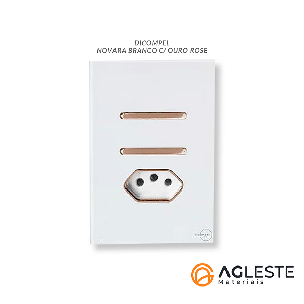 CJ INTERRUPTOR (SIMPLES+PARALELO) + TOMADA 10A 4X2 - NOVARA GLASS BRANCO / OURO ROSE