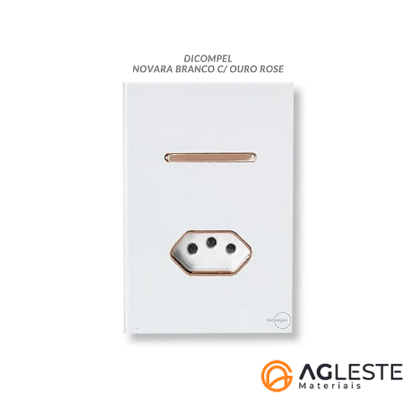 CJ INTERRUPTOR SIMPLES + TOMADA 20A 4X2 - NOVARA GLASS BRANCO / OURO ROSE