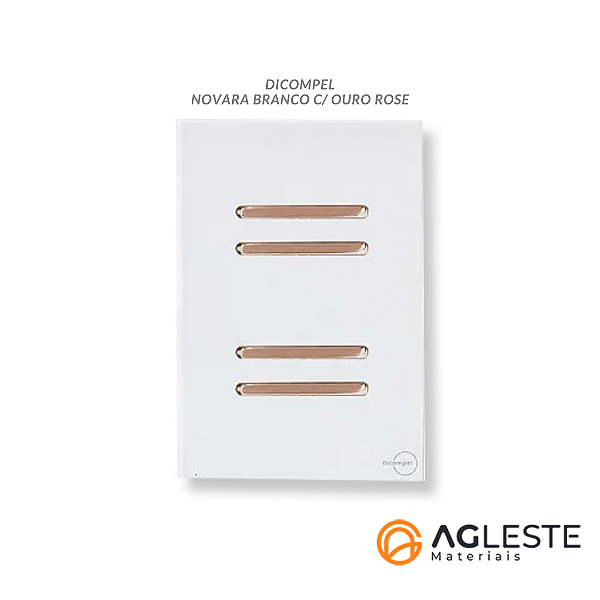CJ INTERRUPTOR QUADRUPLO 2 SIMPLES + 2 PARALELOS (ESPECIAL) 4X2 - NOVARA GLASS BRANCO / OURO ROSE
