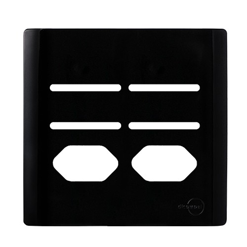 PLACA P/ 4 INTERRUPTORES + 2 TOMADAS  4X4 - NOVARA PRETO BRILHANTE