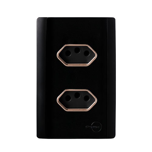 CJ TOMADA DUPLA 20A 4X2 - NOVARA PRETO BRILHANTE OURO ROSE