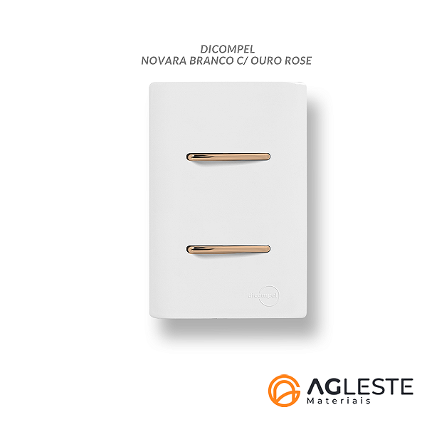 CJ INTERRUPTOR DUPLO PARALELO COM SUPORTE 4X2 - NOVARA BRANCO C/ OURO ROSE