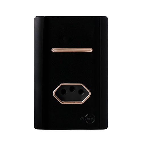 CJ INTERRUPTOR PARALELO +TOMADA 10A 4X2 - NOVARA PRETO BRILHANTE OURO ROSE