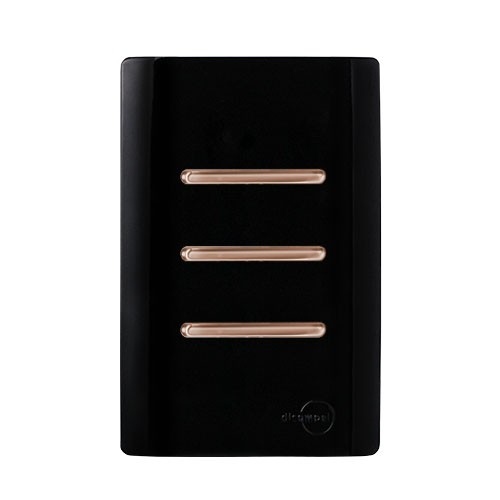 CJ INTERRUPTOR TRIPLO (2 SIMPLES+ 1 PARALELO) 4X2 - NOVARA PRETO BRILHANTE OURO ROSE