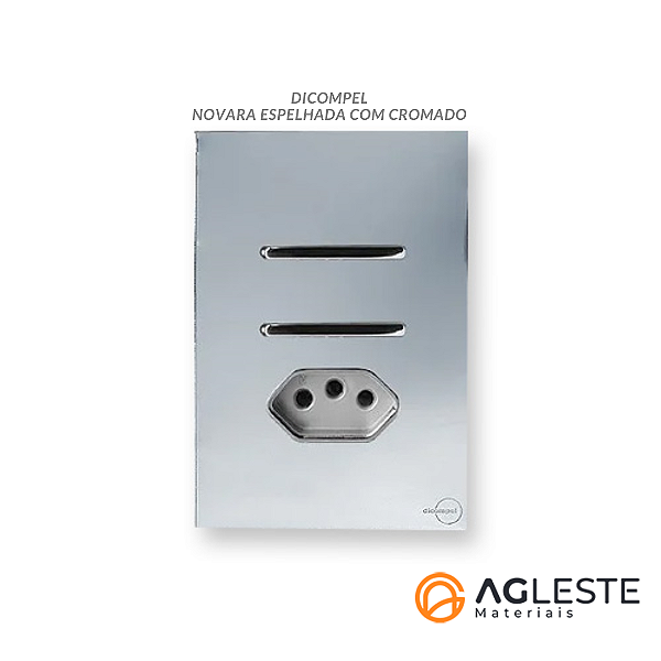 CJ INTERRUPTOR DUPLO PARALELO + TOMADA 10A 4X2 - NOVARA GLASS ESPELHADA CROMADO
