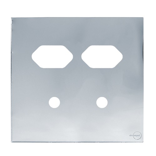 PLACA P/ 2 TOMADAS + 2 FUROS C/SUPORTE 4X4- NOVARA GLASS ESPELHADA