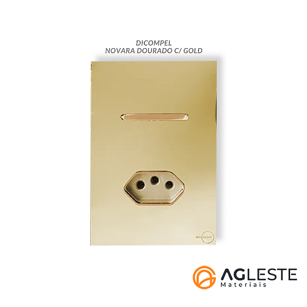 CJ INTERRUPTOR SIMPLES + TOMADA 10A 4X2 - NOVARA GLASS DOURADO GOLD