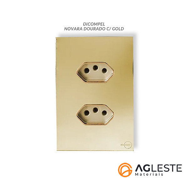 CJ TOMADA DUPLA 20A COM SUPORTE 4X2 - NOVARA GLASS DOURADO GOLD