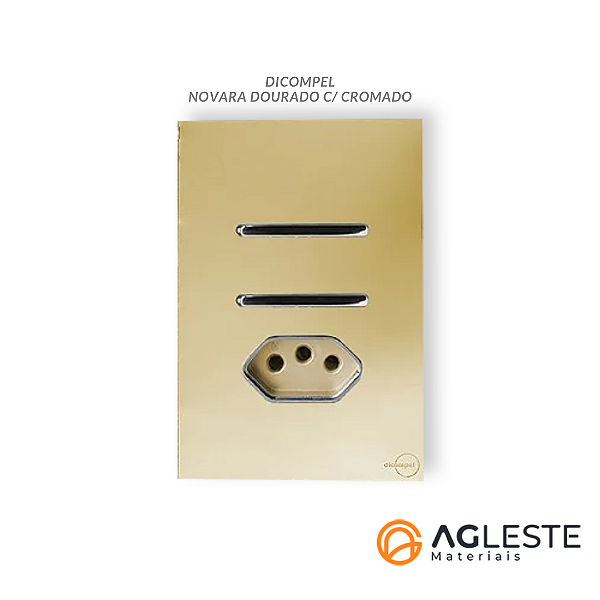 CJ INTERRUPTOR DUPLO PARALELO + TOMADA 20A 4X2 - NOVARA GLASS DOURADO CROMADO