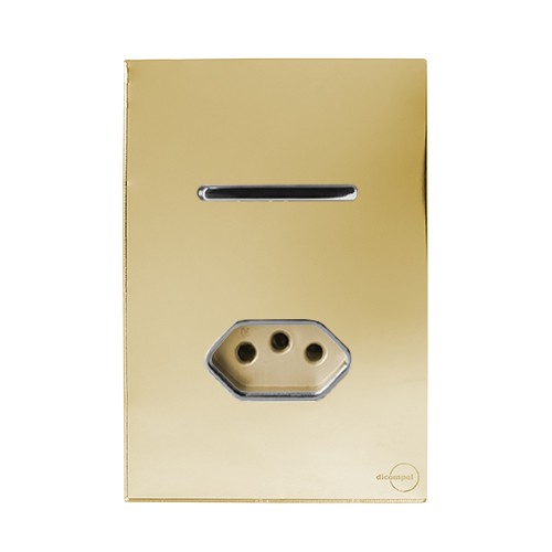 CJ INTERRUPTOR SIMPLES + TOMADA 10A 4X2 - GLASS DOURADO CROMADO