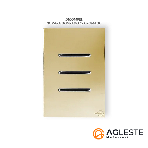 CJ INTERRUPTOR TRIPLO ( 2 PARALELO + 1 SIMPLES) 4X2 - NOVARA GLASS DOURADO CROMADO