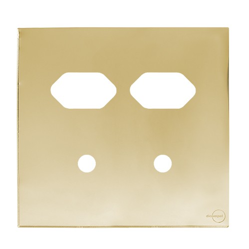 PLACA P/ 2 TOMADAS + 2 FURO C/ SUPORTE 4X4-NOVARA GLASS DOURADO