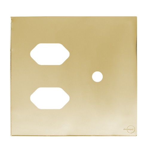 PLACA P/ 2 TOMADAS + FURO COM SUPORTE 4X4 - NOVARA GLASS DOURADO
