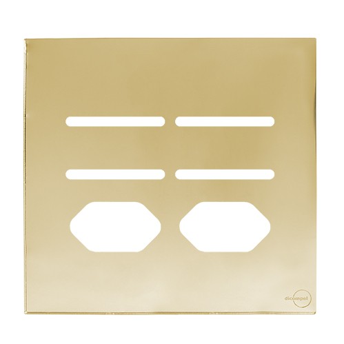 PLACA 4 INTERRUPTORES + TOMADA DUPLA C/SUPORTE 4X4 - NOVARA GLASS DOURADO