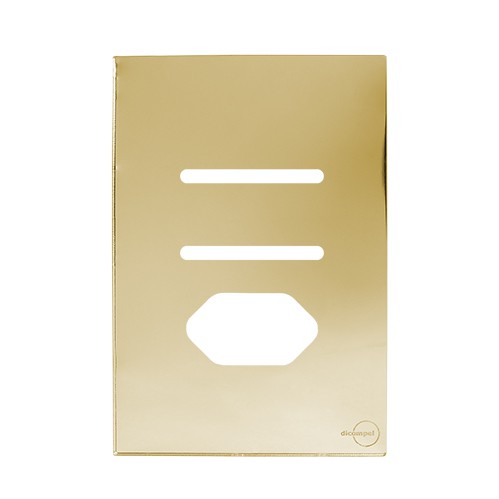 PLACA P/ 2 INTERRUPTORES + TOMADA COM SUPORTE 4X2 - NOVARA GLASS DOURADO