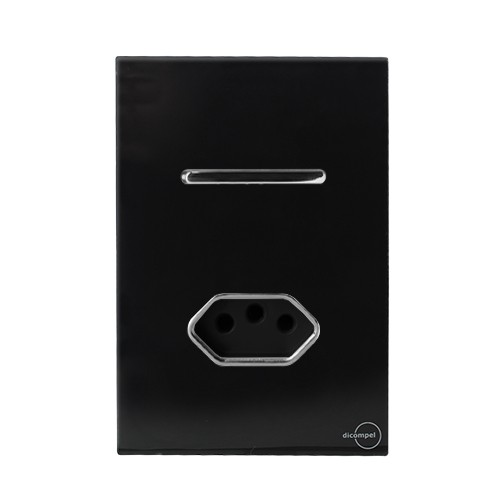 CJ INTERRUPTOR PARALELO + TOMADA 20A 4X2 - NOVARA GLASS PRETO BRILHANTE CROMADO