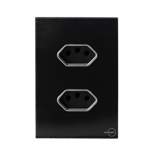 CJ TOMADA DUPLA 10A 4X2 - NOVARA GLASS PRETO BRILHANTE CROMADO