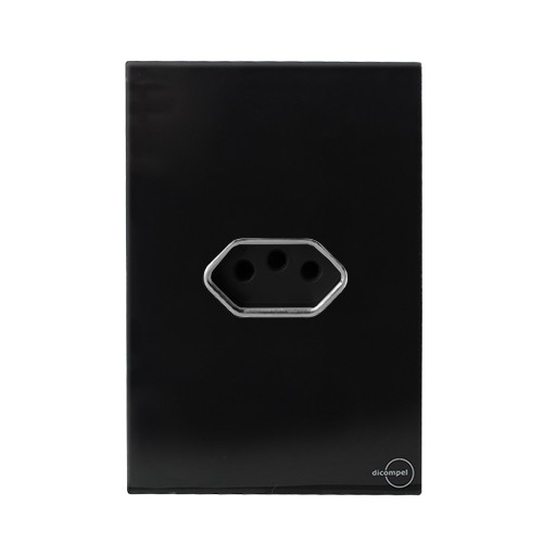 CJ TOMADA 20A HORIZONTAL 4X2 - NOVARA GLASS PRETO BRILHANTE CROMADO