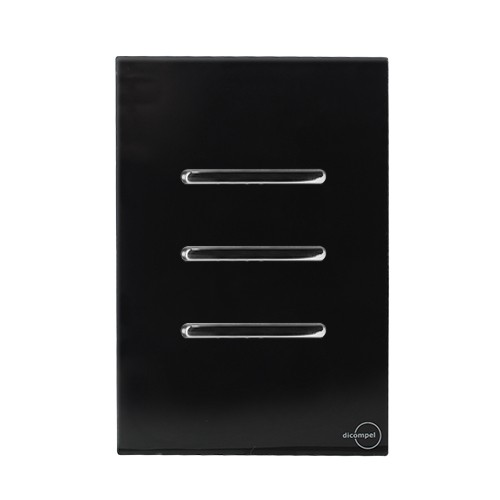 CJ INTERRUPTOR TRIPLO ( 2 SIMPLES + 1 PARALELO) 4X2 - NOVARA GLASS PRETO BRILHANTE CROMADO