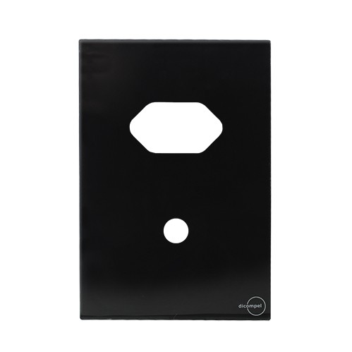 PLACA P/ 1 TOMADA + FURO C/ SUPORTE 4X2 - NOVARA GLASS PRETO BRILHANTE