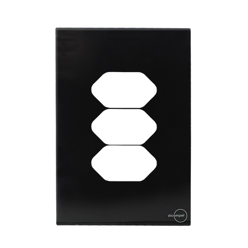 PLACA P/ 3 TOMADAS COM SUPORTE 4X2 - NOVARA GLASS PRETO BRILHANTE
