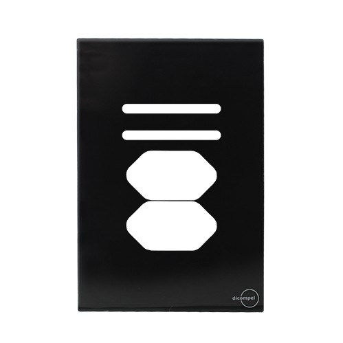 PLACA 2 INTERRUPTORES + TOMADA DUPLA (ESPECIAL) 4X2 - NOVARA GLASS PRETO BRILHANTE