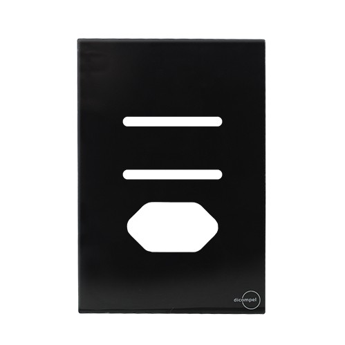 PLACA P/ 2 INTERRUPTORES + TOMADA C/ SUPORTE 4X2-GLASS PRETO BRILHANTE
