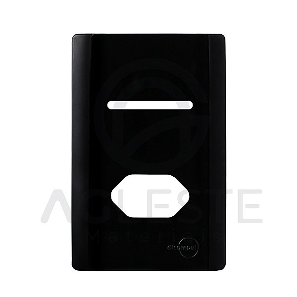 PLACA P/ 1 TECLA + TOMADA COM SUPORTE 4X2 - PRETO BRILHANTE