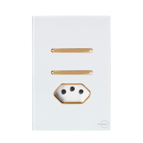 CJ INTERRUPTOR DUPLO PARALELO + TOMADA 20A 4X2 - NOVARA GLASS BRANCO GOLD