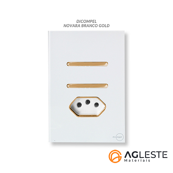 CJ INTERRUPTOR DUPLO SIMPLES + TOMADA 10A 4X2 - NOVARA GLASS BRANCO GOLD