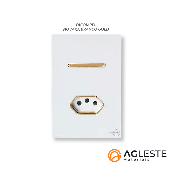 CJ INTERRUPTOR SIMPLES + TOMADA 10A 4X2 - NOVARA GLASS BRANCO GOLD