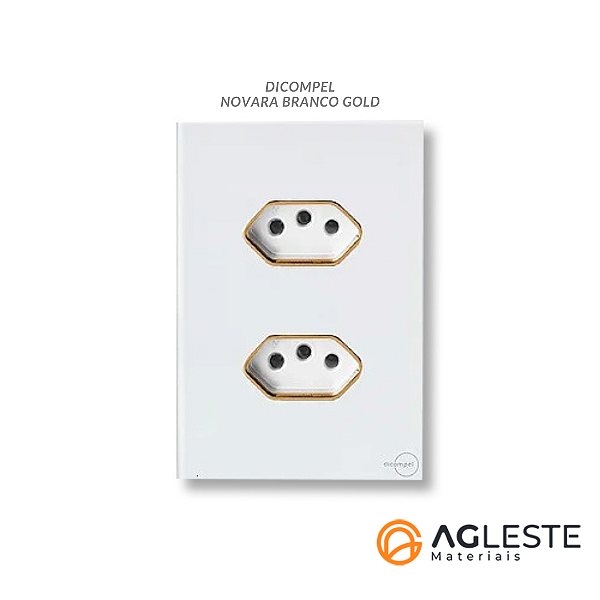 CJ TOMADA DUPLA 10A COM SUPORTE 4X2 - NOVARA GLASS BRANCO GOLD