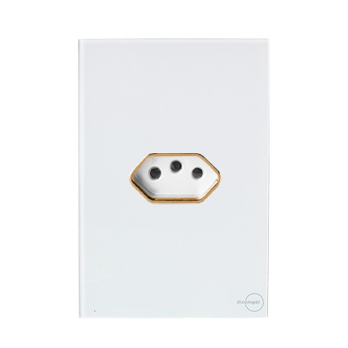 CJ TOMADA 10A HORIZONTAL COM SUPORTE 4X2 - DICOMPEL GLASS BRANCO GOLD