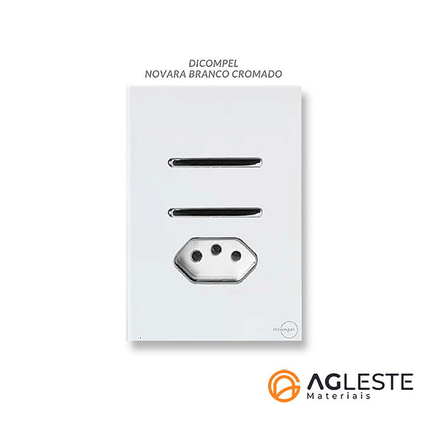 CJ INTERRUPTOR DUPLO PARALELO + TOMADA 10A 4X2 - NOVARA GLASS BRANCO CROMADO