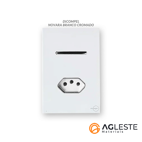 CJ INTERRUPTOR PARALELO + TOMADA 20A COM SUPORTE 4X2 - NOVARA GLASS BRANCO CROMADO