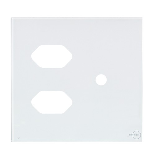 PLACA P/ 2 TOMADAS + FURO C/ SUPORTE 4X4 - NOVARA GLASS BRANCO
