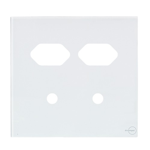 PLACA P/ 2 TOMADAS + 2 FUROS C/ SUPORTE 4X4 - NOVARA GLASS BRANCO