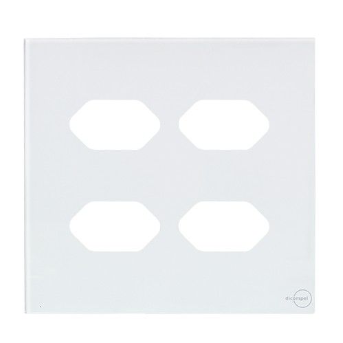 PLACA P/ 4 TOMADAS COM SUPORTE 4X4 - NOVARA GLASS BRANCO