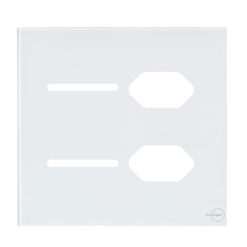 PLACA P/ 2 INTERRUPTORES + TOMADA DUPLA C/ SUPORTE 4X4 - NOVARA GLASS BRANCO