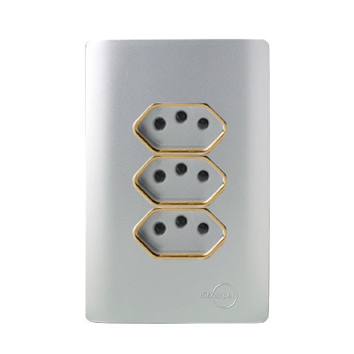 CJ TOMADA TRIPLA 10A COM SUPORTE 4X2 - DICOMPEL NOVARA PRATA GOLD