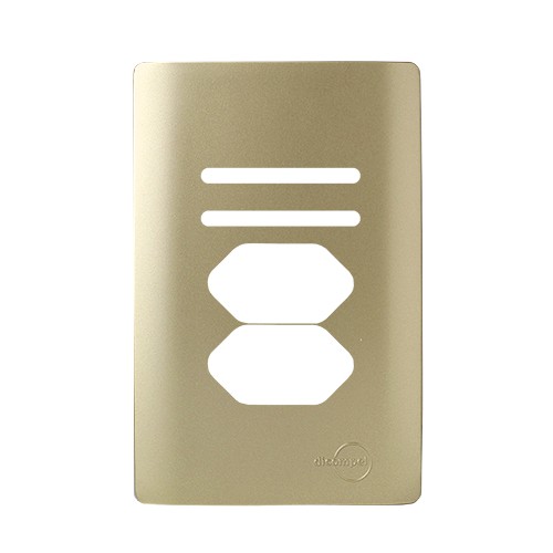 PLACA P/ 2 INTERRUPTORES + 2 TOMADAS C/ SUPORTE (ESPECIAL) 4X2 - NOVARA DOURADO