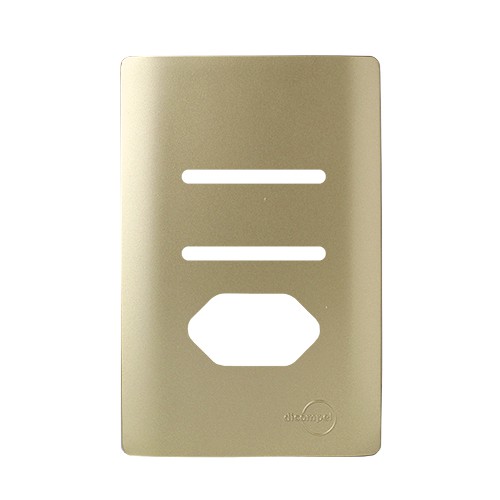 PLACA P/ 2 INTERRUPTORES + TOMADA C/ SUPORTE 4X2 - NOVARA DOURADO