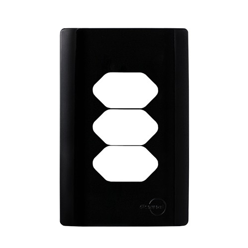 PLACA P/ 3 TOMADAS C/ SUPORTE 4X2 - NOVARA PRETO BRILHANTE