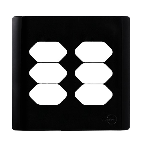 PLACA P/ 6 TOMADAS C/ SUPORTE 4X4 - NOVARA PRETO BRILHANTE